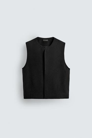 GILET TEXTURE BOUCLÉE AVEC LAINE - Noir de Zara