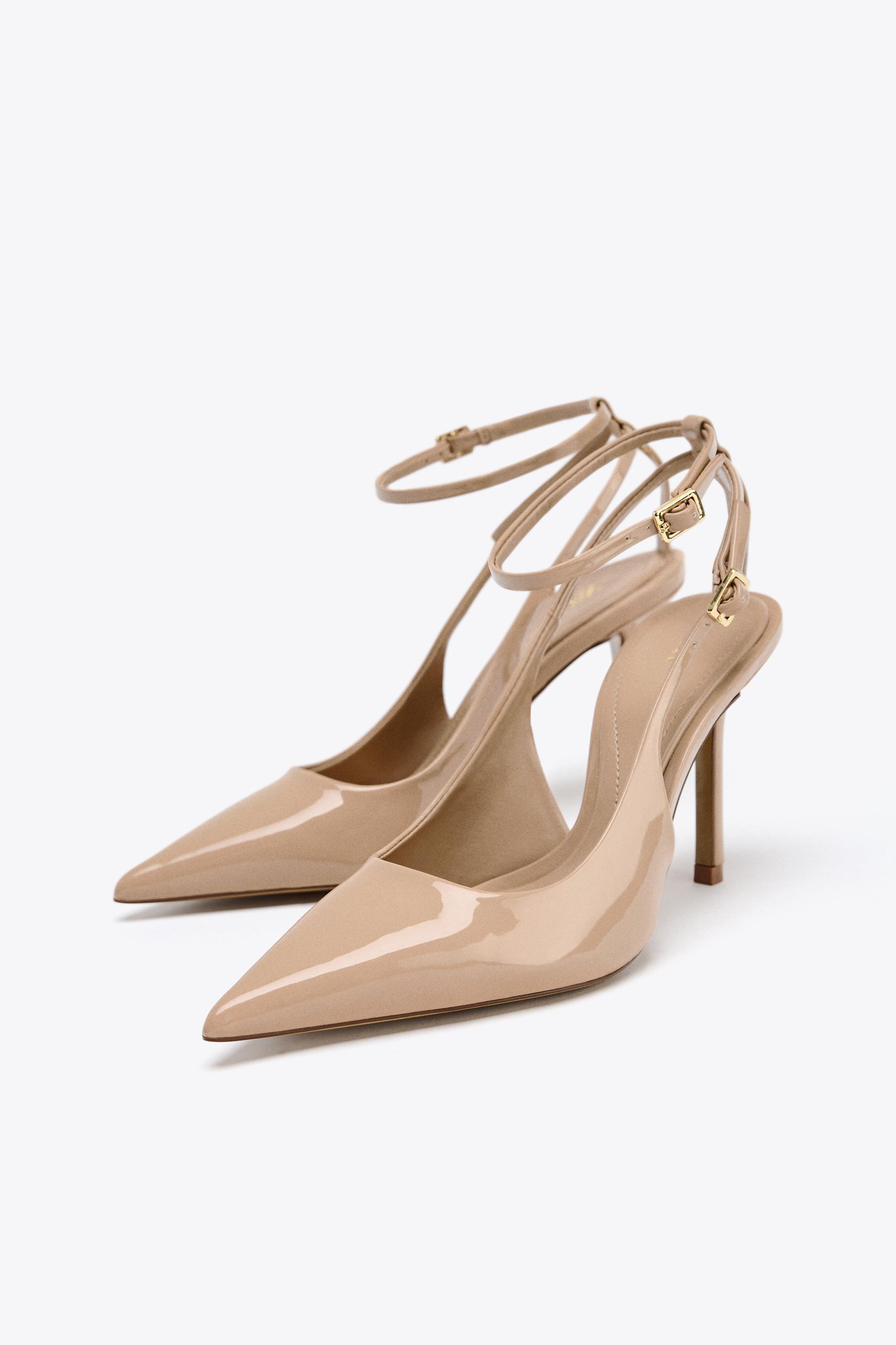 パテント風レザー スリングバックハイヒール - ベージュ | ZARA