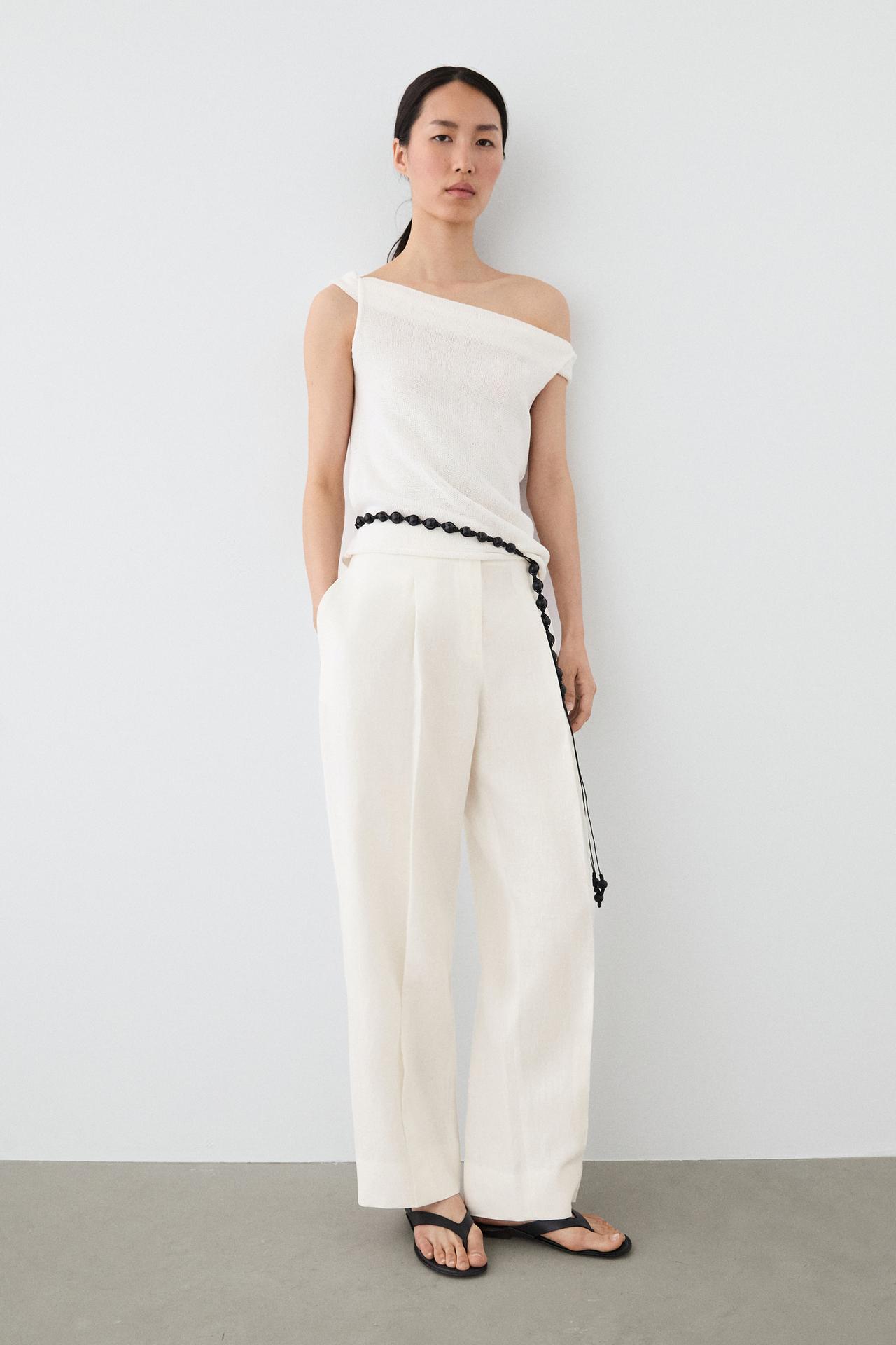 Linen trousers with darts — Oyster-white