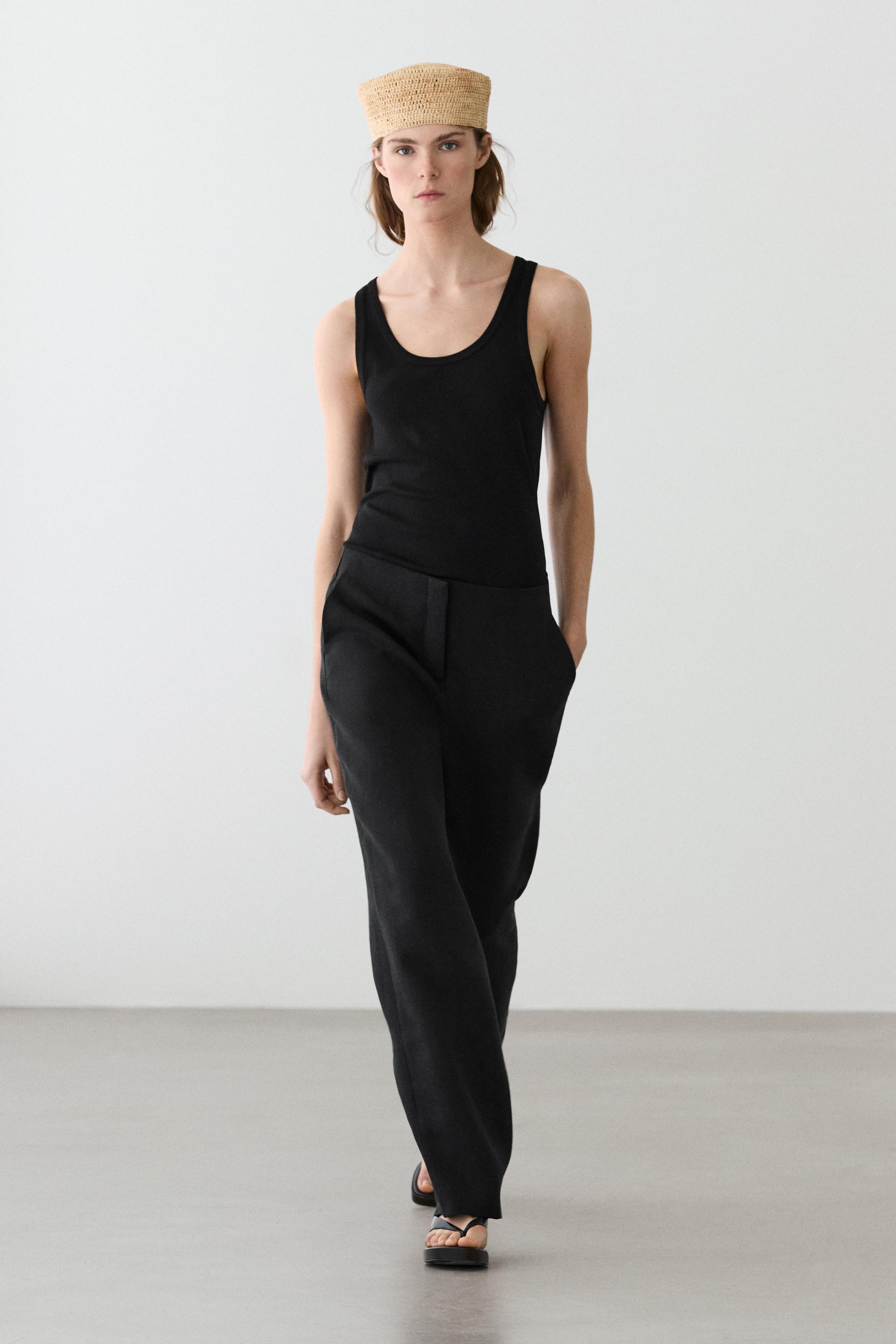 Flowing straight-leg linen trousers — Black