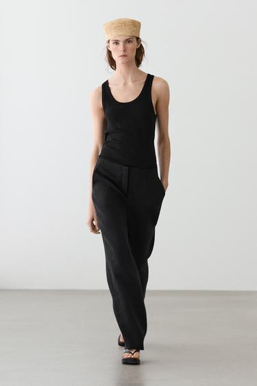 Zara Flowing straight-leg linen trousers - Black - Image 0