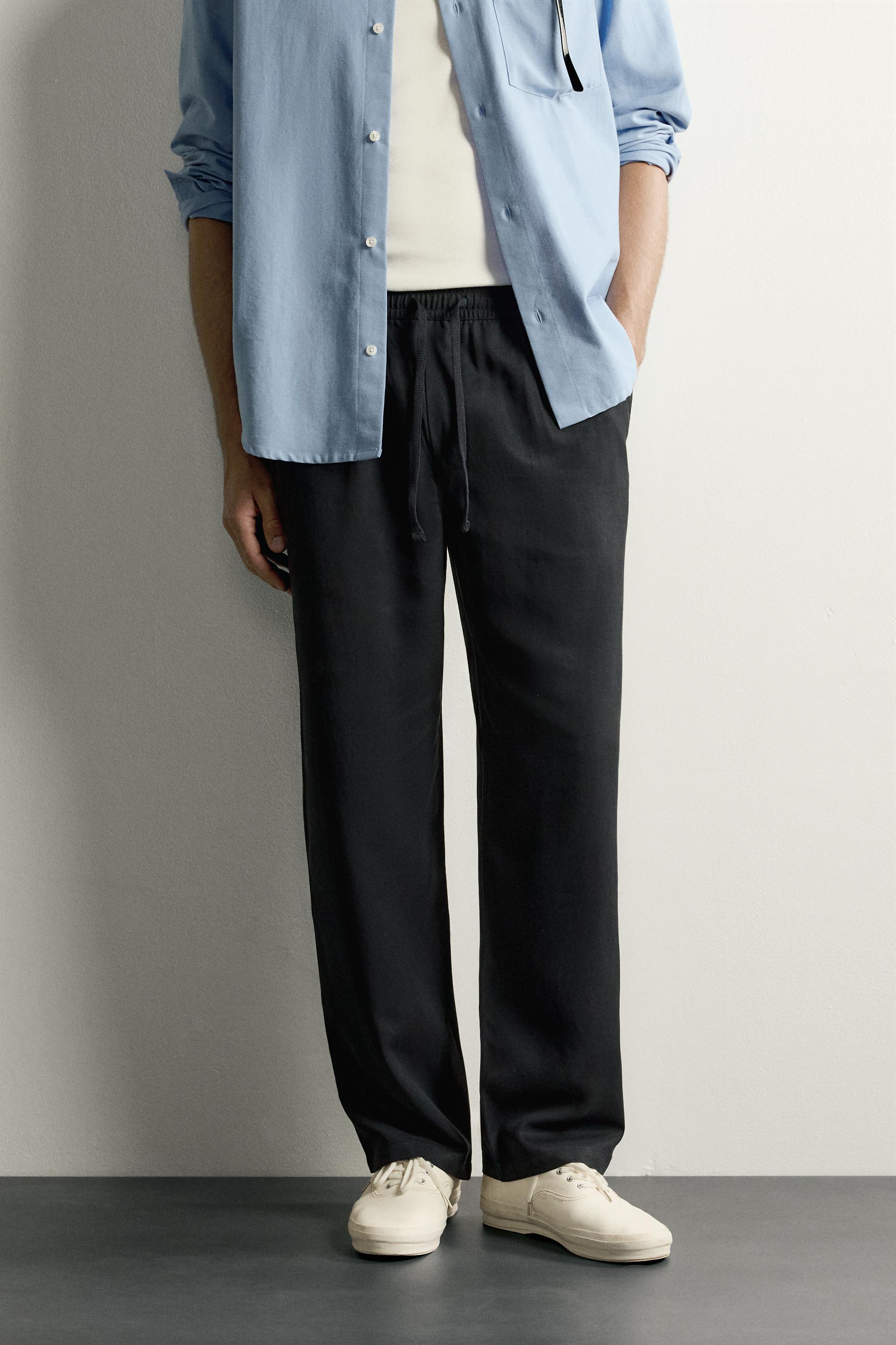 100% LYOCELL RELAXED FIT PANTS — Black