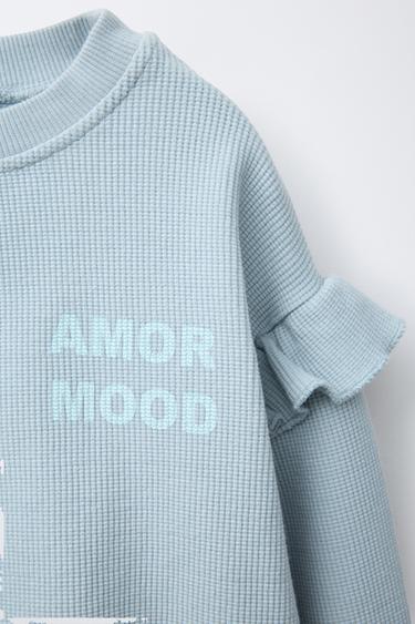 WAFFLE-KNIT SLOGAN SWEATSHIRT - Grey / Blue by Zara - Image 2