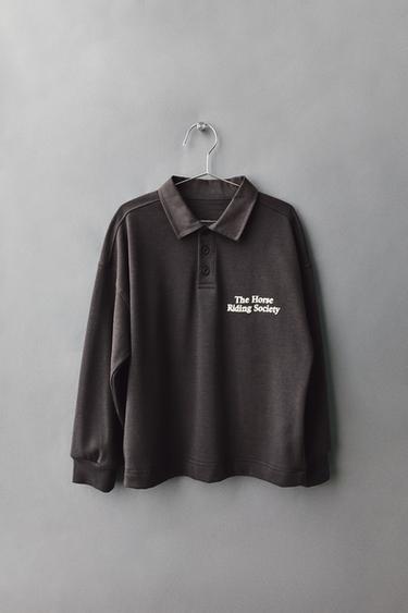 VELVET TEXT POLO SHIRT - Anthracite grey by Zara