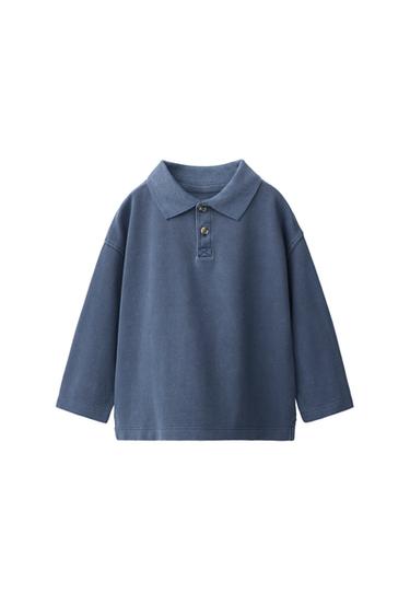 ENSFARVET PIQUÉ-POLO - vasket marine fra Zara