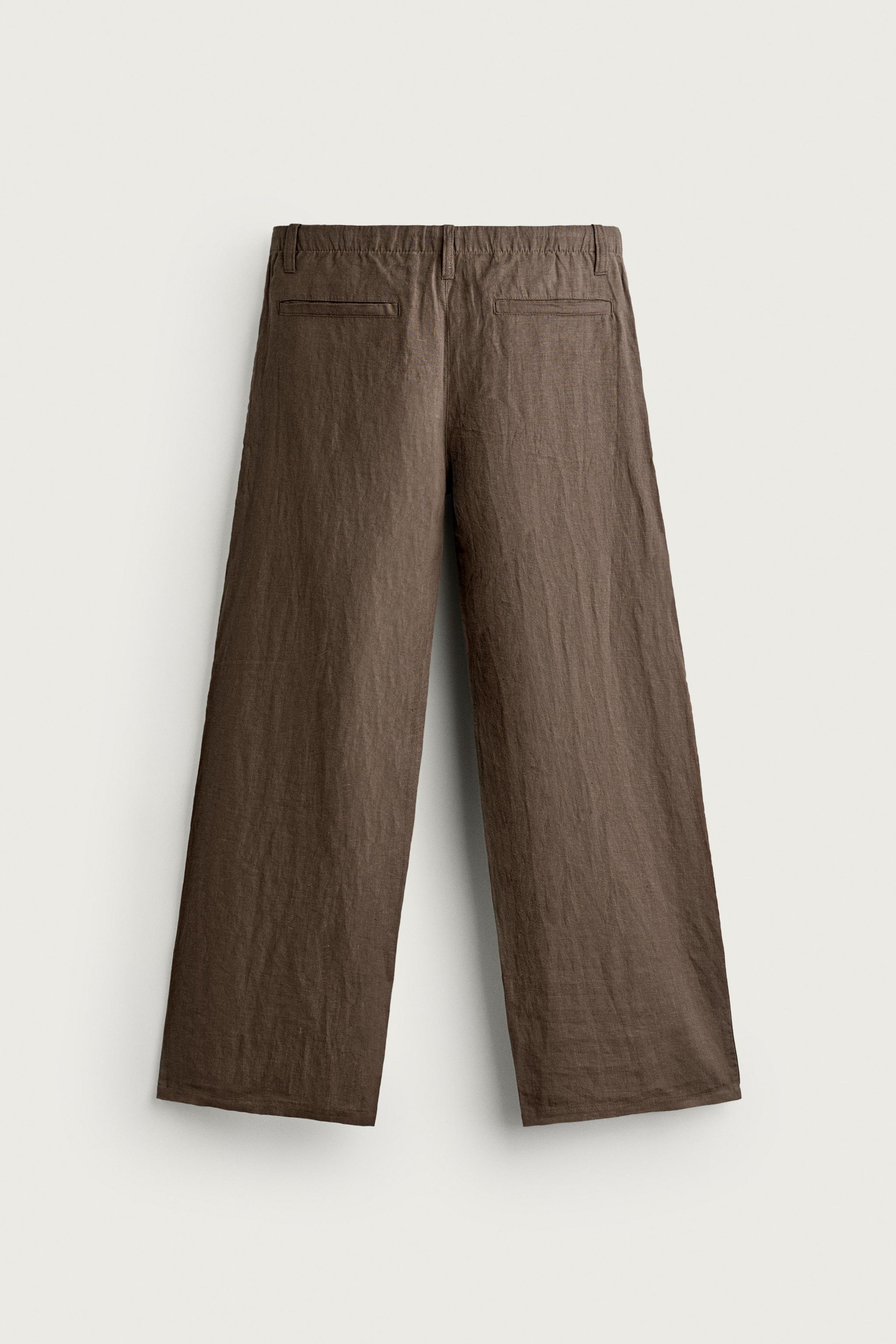 Zara %100 KETEN RELAXED FIT PANTOLON görsel 8