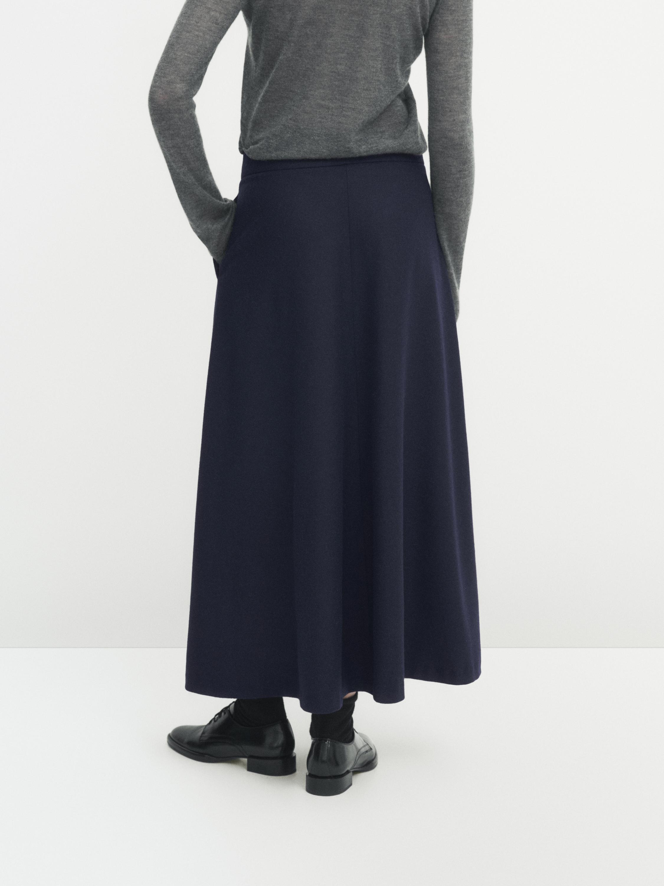 Navy blue wool blend flared midi skirt - Navy blue