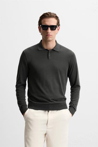 KNIT COTTON - SILK POLO SHIRT - Dark anthracite by Zara