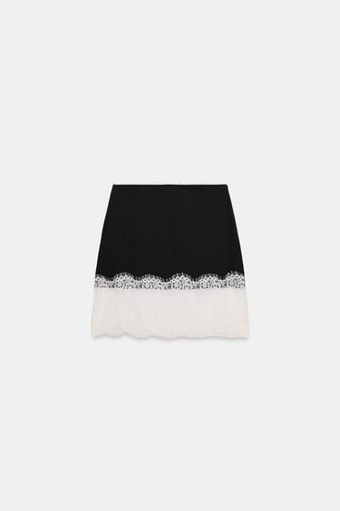 CONTRAST LACE MINI SKIRT - White / Grey by Zara - Image 5