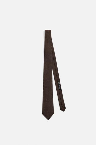 100% SILK POLKA DOT JACQUARD TIE - Brown by Zara - Image 0