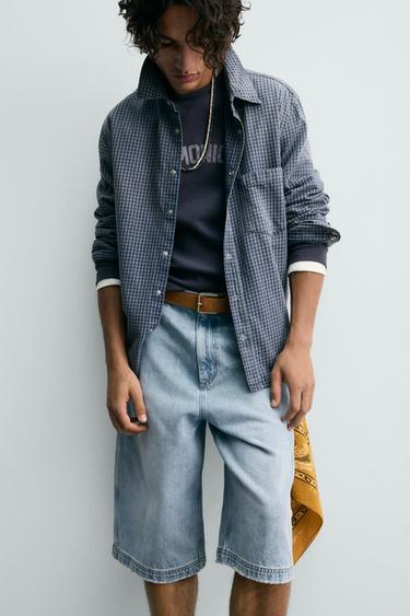 RELAXED FIT DENIM JORTS - Light blue by Zara - Image 4
