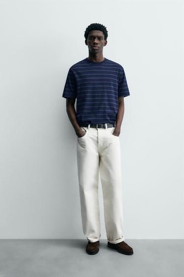 CAMISETA JACQUARD RAYAS - Azul / Índigo de Zara - Imagen 0