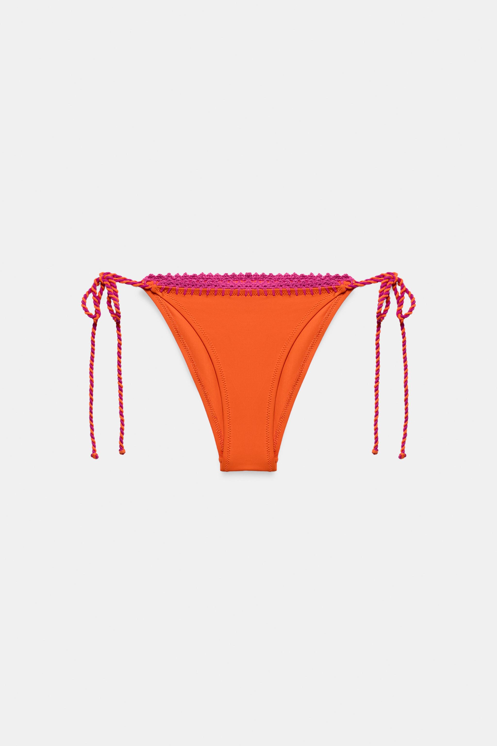 CROCHET TIE BIKINI BOTTOMS — Orange
