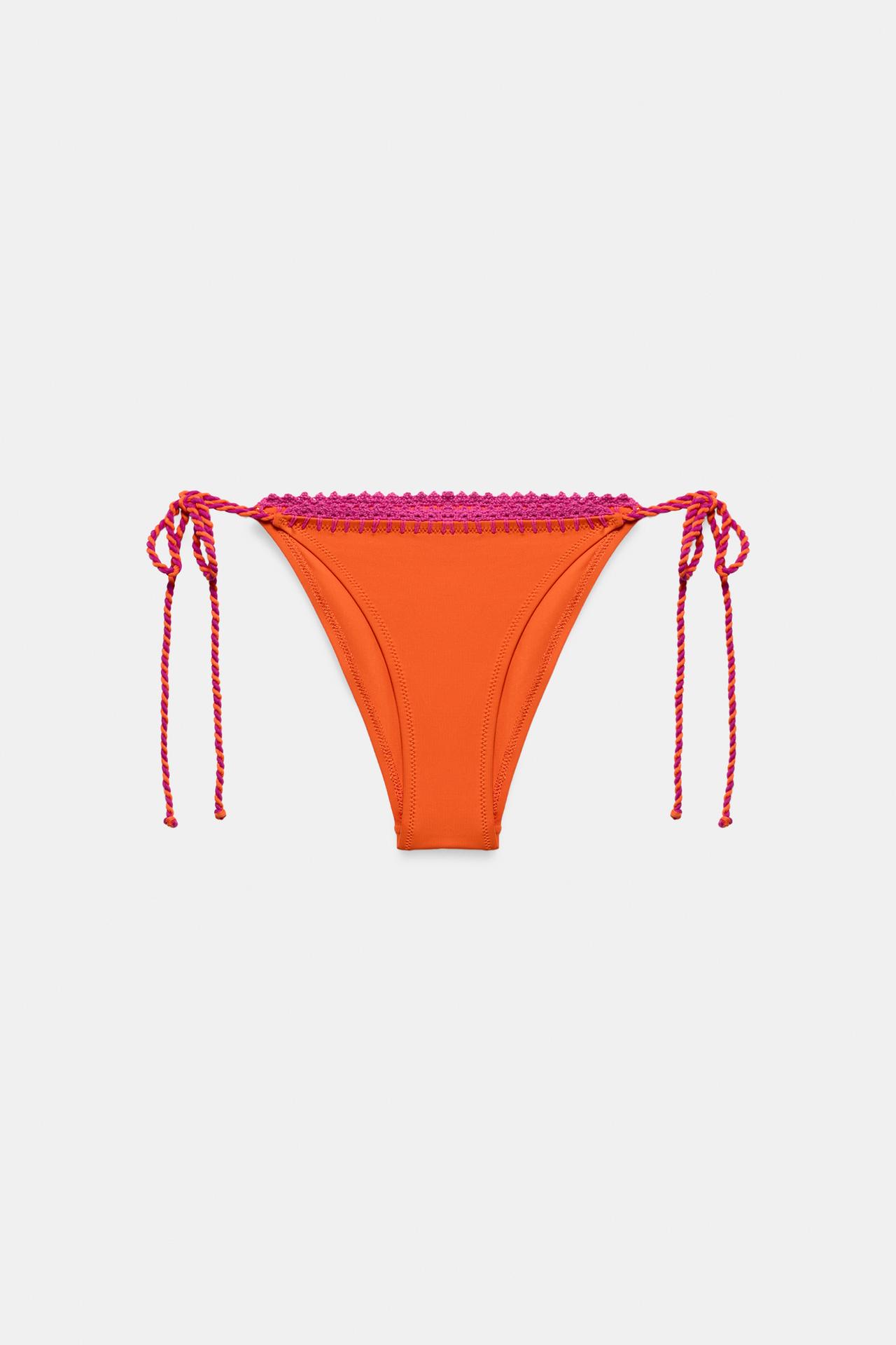 CROCHET TIE BIKINI BOTTOMS — Orange