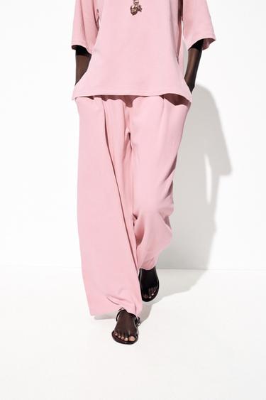 WASHED-EFFECT INTERLOCK TROUSERS - Dusty pink de Zara - Image 3