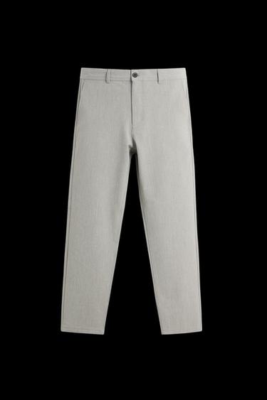 Zara TEXTURED STRETCH PANTS - Beige marl - Image 0
