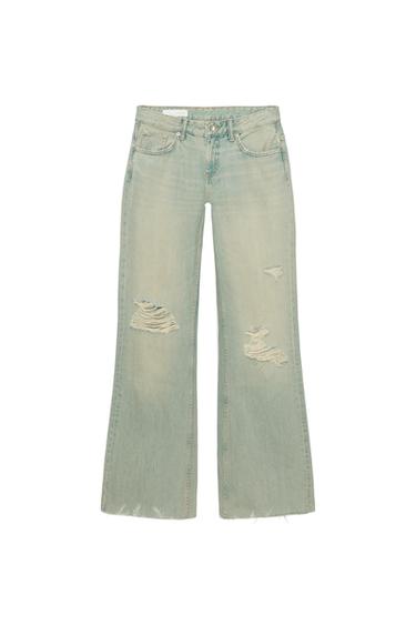 TRF MID-WAIST RIPPED JEANS - Blue / Green by Zara