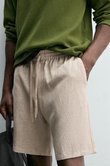 SHORT RELAXED FIT VISCOSE - LIN - Beige clair de Zara - Image 4