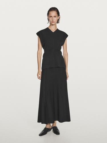 Top en maille à col en V - Noir de Zara