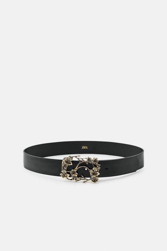 CINTO DE COURO COM FIVELA DE FLORES - Preto da Zara - Imagem 0