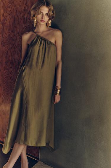 ROBE FLUIDE ASYMÉTRIQUE ZW COLLECTION - Citron vert de Zara