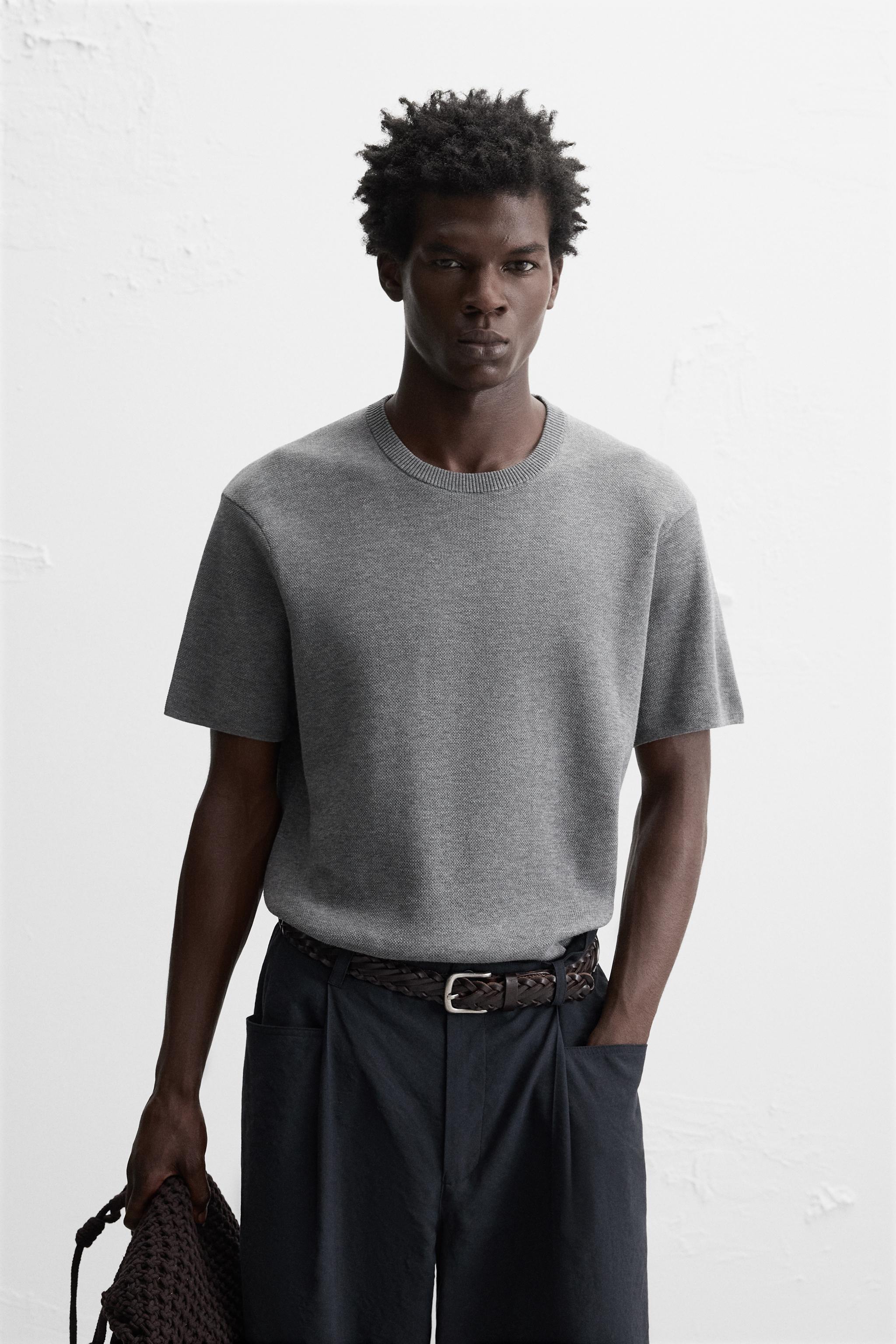 ★ドイツ発*ZARA*新作*ニットTシャツ/NAVY BLUE★ レギュラーフィット ニットTシャツ - ネイビーブルー | ZARA