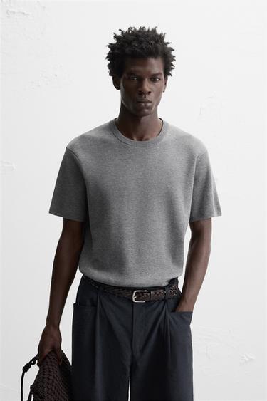 Zara RELAXED FIT KNIT T-SHIRT - Gray marl