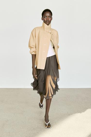 Zara Flowing midi skirt with ruffle detail - Green - Image 0