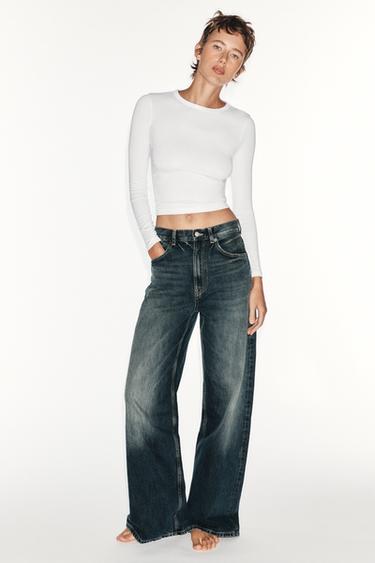 Zara TRF EXTRA WIDE LEG HIGH RISE JEANS - Blue