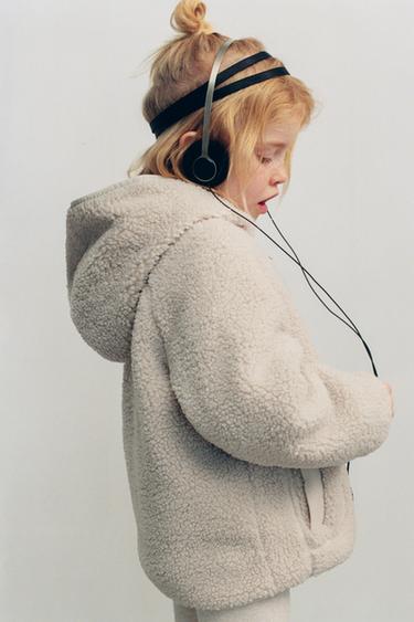 Zara 連帽人造剪毛羊皮外套 - 裸色