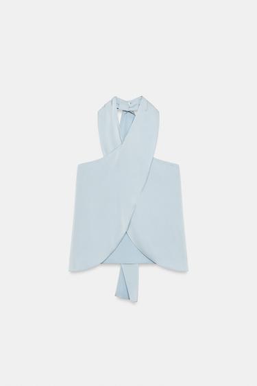 TOP HALTER ACETINADO - Azul-celeste da Zara - Imagem 0