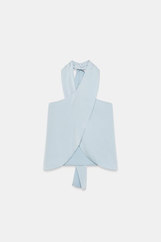 TOP HALTER SATINADO - Celeste de Zara - Imagen 0