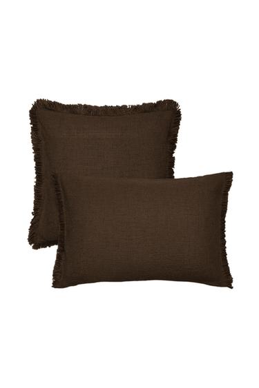 FRINGED CUSHION COVER - Brown by Zara