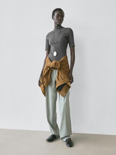 Zara Short sleeve cotton blend T-shirt - Anthracite grey