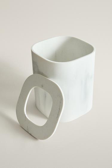 MARBLE-EFFECT BATHROOM TRASH CAN — Gray 2