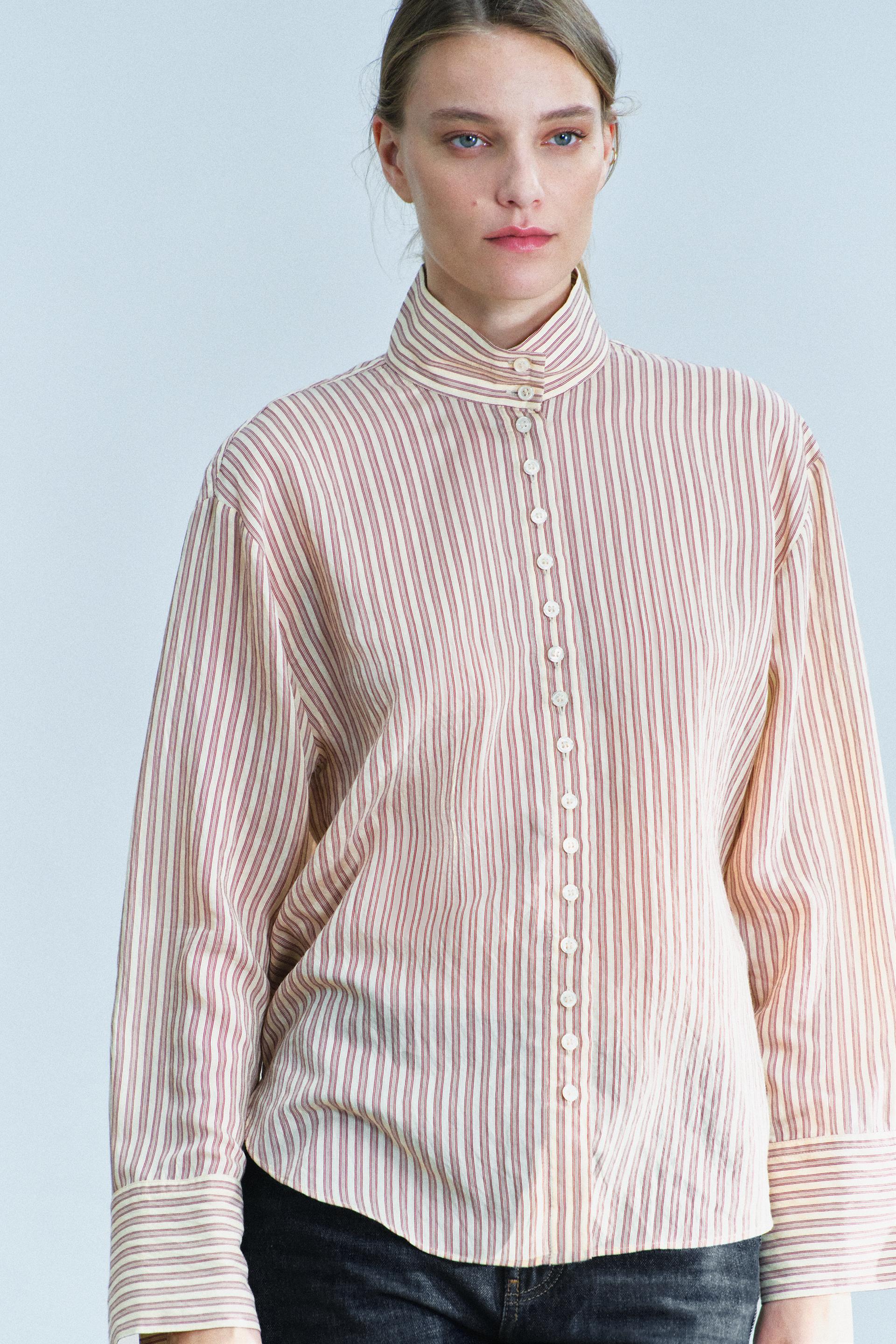 ZW COLLECTION STRIPED HIGH-COLLAR SHIRT thumbnail 4