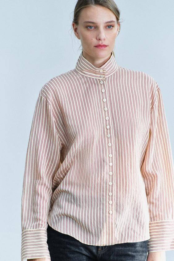 CHEMISE À RAYURES COL MONTANT ZW COLLECTION - rayures de Zara - Image 3