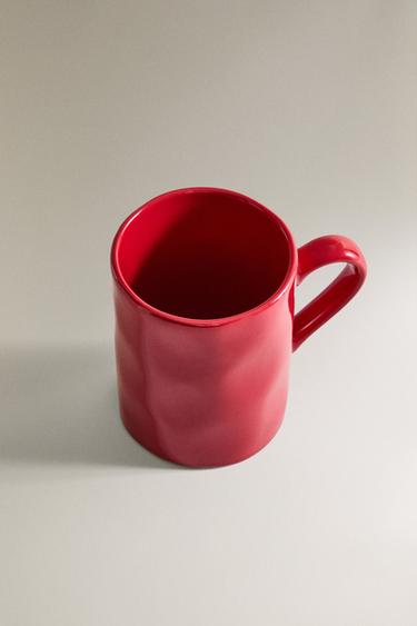 STONEWARE CHRISTMAS MUG WITH HEART - Red / White by Zara - Image 1
