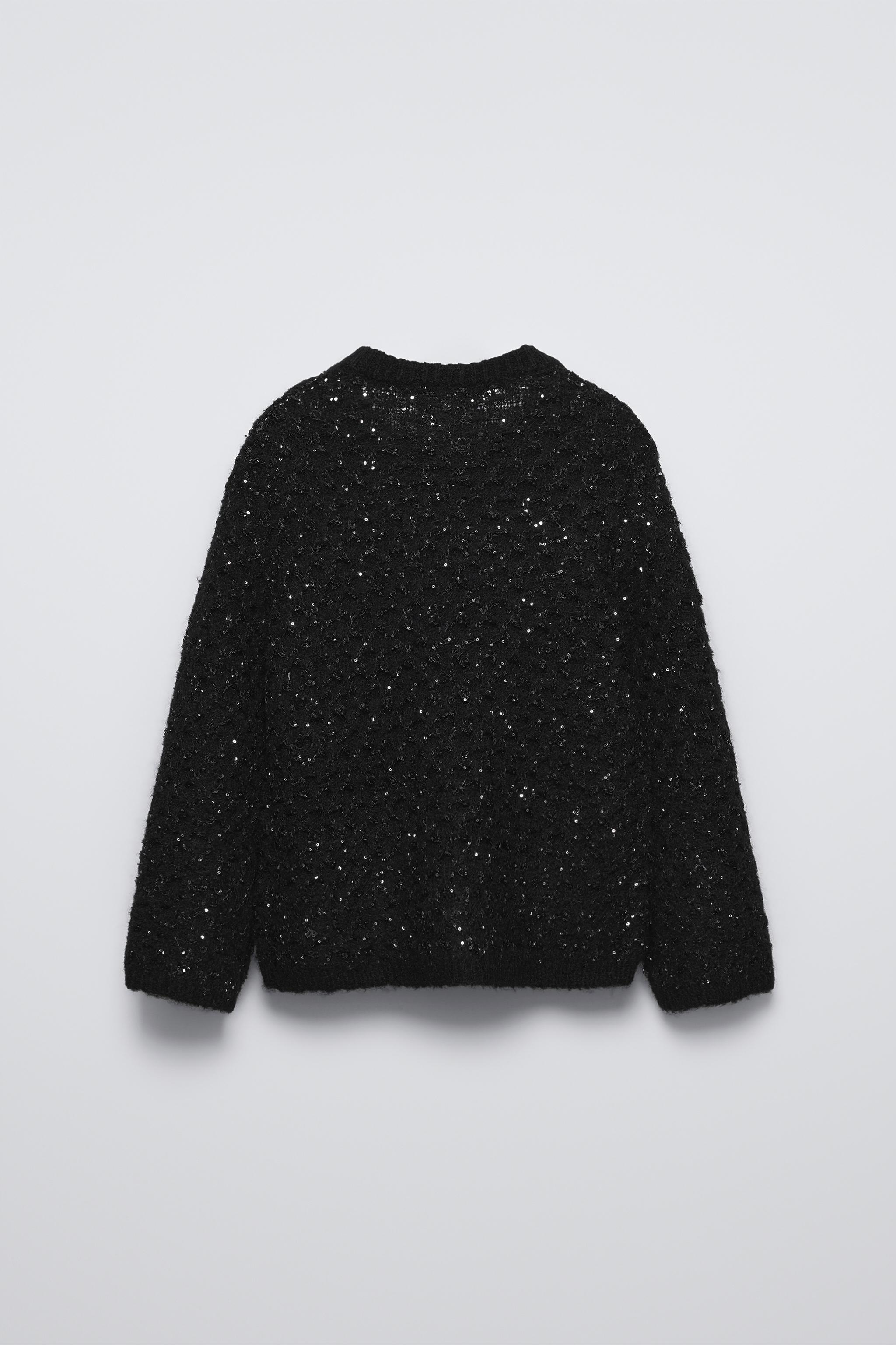 PULLOVER IN MAGLIA CON PAILLETTES Nero ZARA Italia Italy