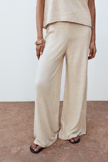 WIDE-LEG KNIT TROUSERS - Sand / Marl by Zara