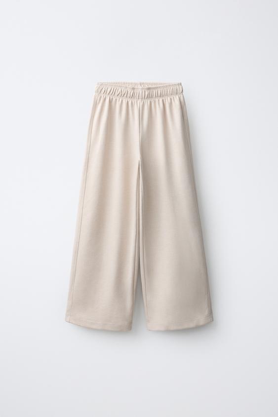 PANTALÓN WIDE LEG INTERLOCK - Crudo de Zara - Imagen 0