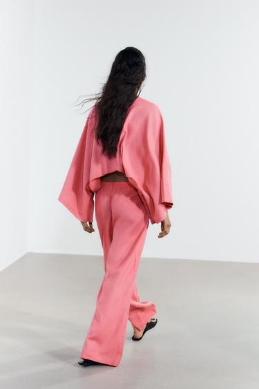 PANTALON PALAZZO EN LIN - Rose chewing-gum de Zara - Image 4