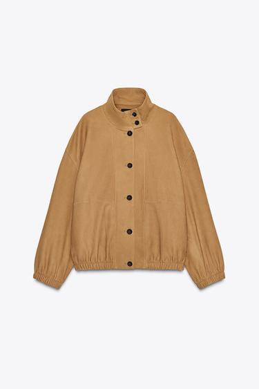 CAZADORA BOMBER PIEL ZW COLLECTION LIMITED EDITION - Camel medio de Zara