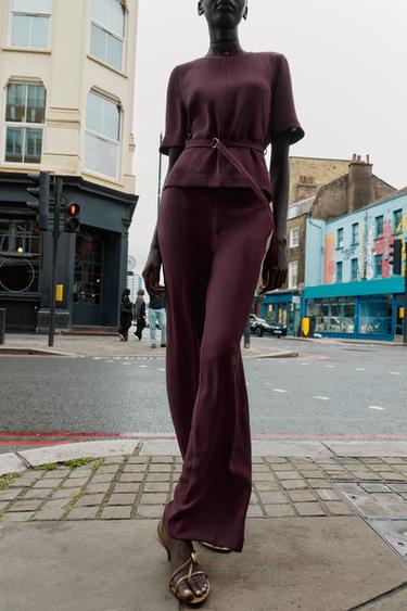 PANTALON DROIT NERVURE - Aubergine de Zara - Image 1