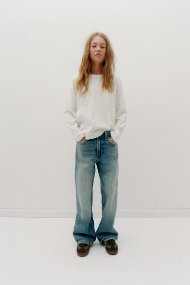 STUDDED WIDE-LEG JEANS - Blue marl by Zara
