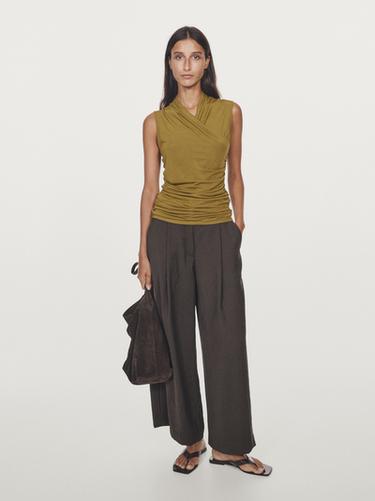 Top drapeado escote cruzado - Verde de Zara