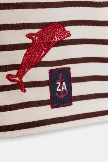 T-SHIRT À RAYURES BRODÉES - Brown Stripes de Zara - Image 5