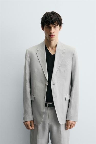 Zara 100% LINEN SUIT BLAZER - Mid-gray