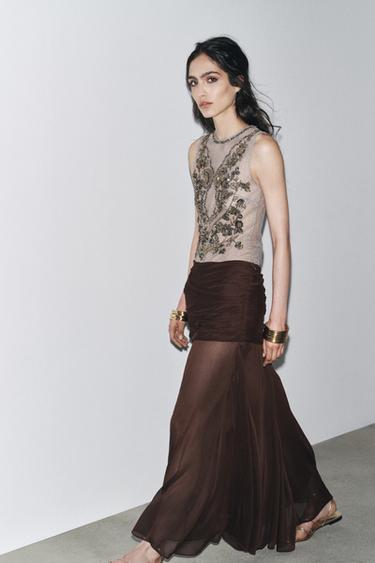 ZW COLLECTION EMBROIDERED BODYSUIT - Silver by Zara