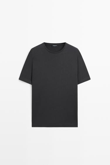 Zara 100% cotton T-shirt with shoulder detail - Charcoal gray
